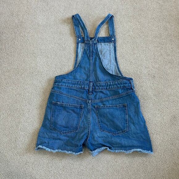 Madewell Adirondack High Rise Raw Hem Short Overalls Denville Medium Wash Size S - Picture 3 of 5